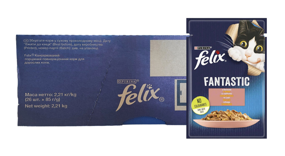 Влажный корм Феликс Felix Fantastic консервы для кошек с лососем в желе (блок 26 шт × 85 г) Винница - изображение 1
