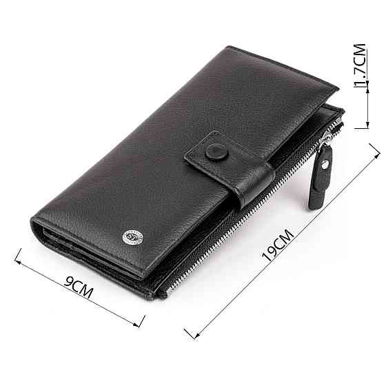 Оригінальний гаманець шкіряний жіночий на хлястику з кнопкою ST Leather 19280 Чорний Київ