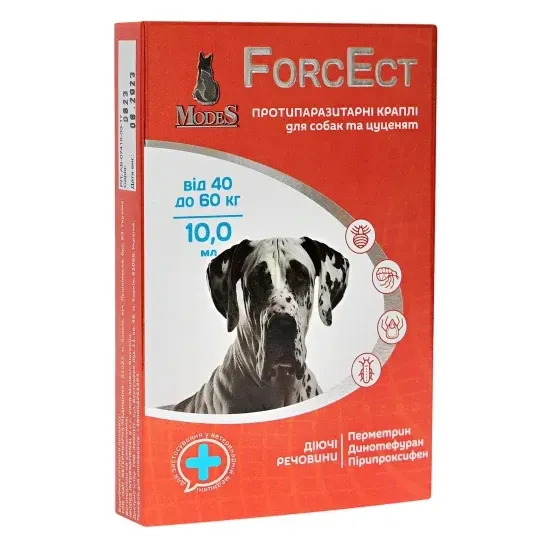 Противоразитарные капли ФорсЭкт ForcEct для собак и щенков от 40-60 кг (3 пипетки по 10,0 мл) от блох и клещей, ModeS Винница - изображение 1