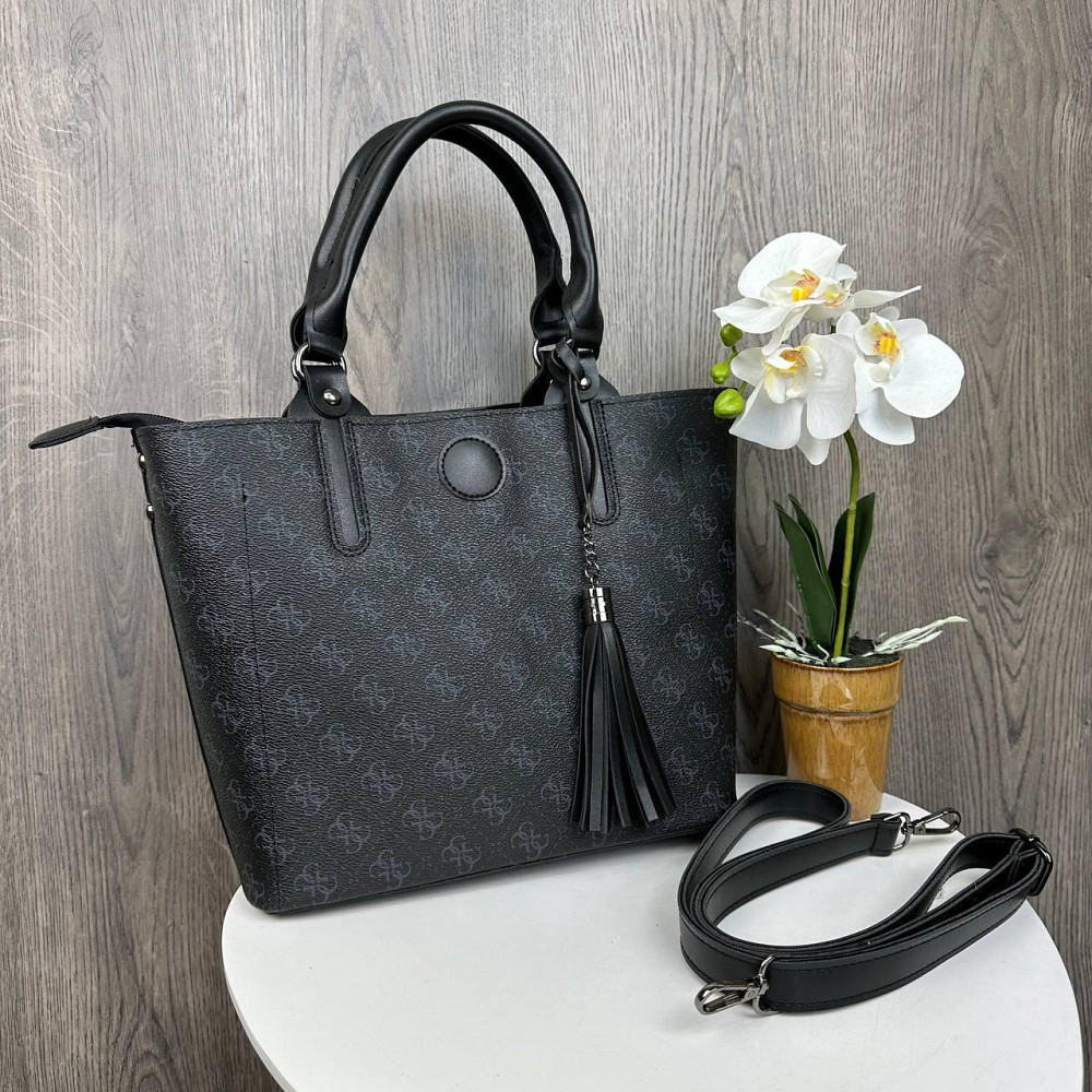 Жіноча сумка з вінцем брелоком стиль Guess чорна ( 26048 ) Харьков - изображение 2