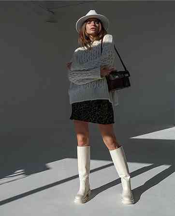 Шкіряні чоботи жіночі зимові на низькому ходу молочні / Чоботи на зиму теплі на хутрі р. 37-41 Коломия