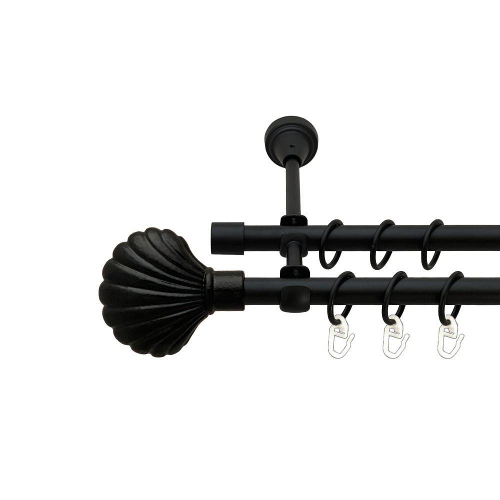 Карниз Orvit Мушля металевий дворядний відкритий гладка труба кільце металеве Чорний Оксамит 16\16 мм 240 см (00-00021015) Львів - фото 1