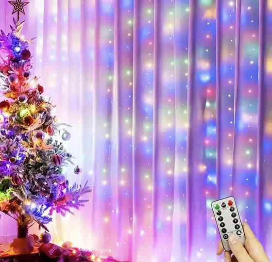 Світлодіодна гірлянда штора роса 4х3 м 300 led з USB і пультом керування (Різнокольоровий) Смела