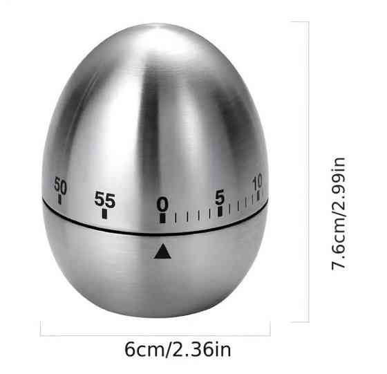 Таймер механічний для кухні "Яйце", таймер металевий, зворотній відлік, сріблястий, металевий, розмір 6*7,6 см Київ