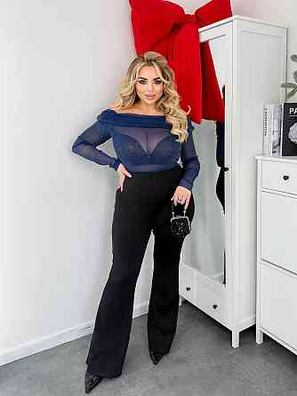 Жіноче привабливе блискуче боді з відкритими плечима сітка із золотим напиленням Синій, 46/48 Одеса