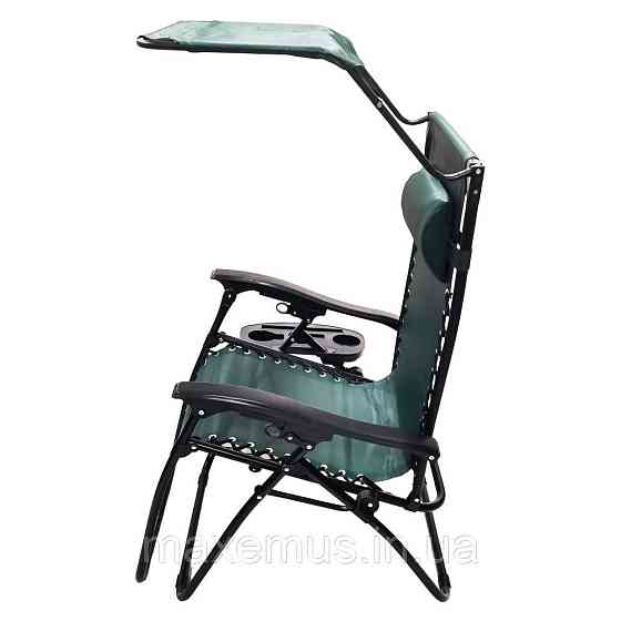 Шезлонг лежак раскладной с козырьком садовое кресло Bonro SP-167A для сада и дома отдыха на природе зеленый Мостиска