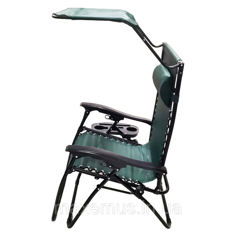 Шезлонг лежак раскладной с козырьком садовое кресло Bonro SP-167A для сада и дома отдыха на природе зеленый Мостиска - изображение 2
