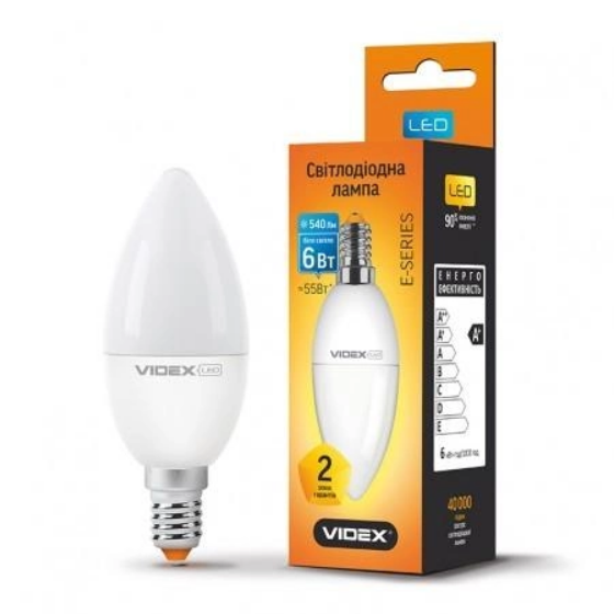 Лампа LED C37e 6W E27 3000K 220V Videx Житомир