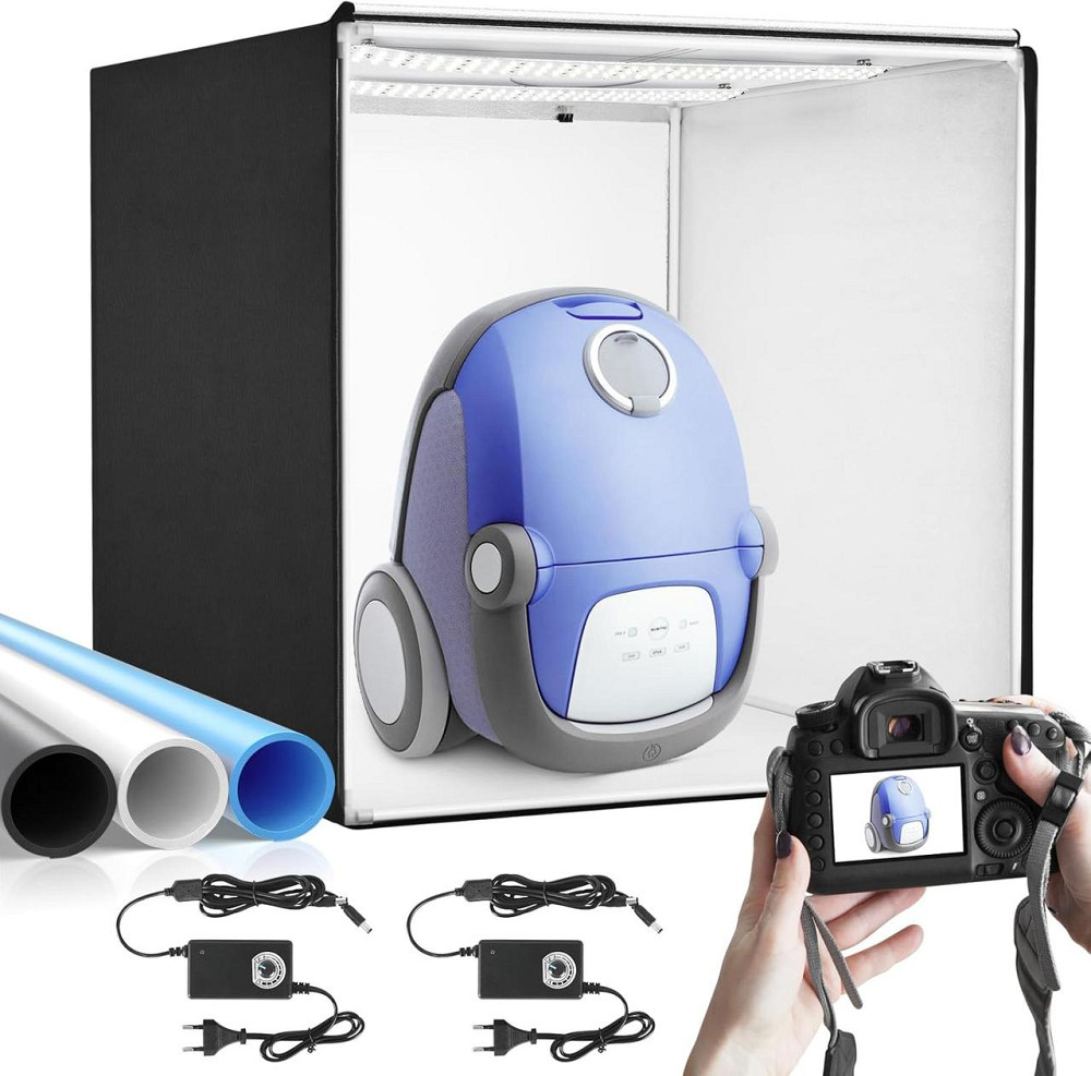 Фотобокс 100x100x100 см черный 384 LED димируемый CRI≥95 3 фона белый/чёрный/синий портативный PVC Oxford Киев - изображение 1