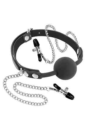 Кляп с силиконовым шариком и зажимами для сосков Fetish Tentation Gag Ball with Nipple Clamps Sex Aura Киев
