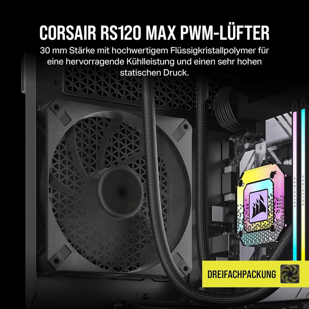 Вентилятор корпусний CORSAIR RS120 MAX 120 мм PWM високий статичний тиск 4-pin 2000 об/хв чорний LCP трійний пакет Київ - фото 4