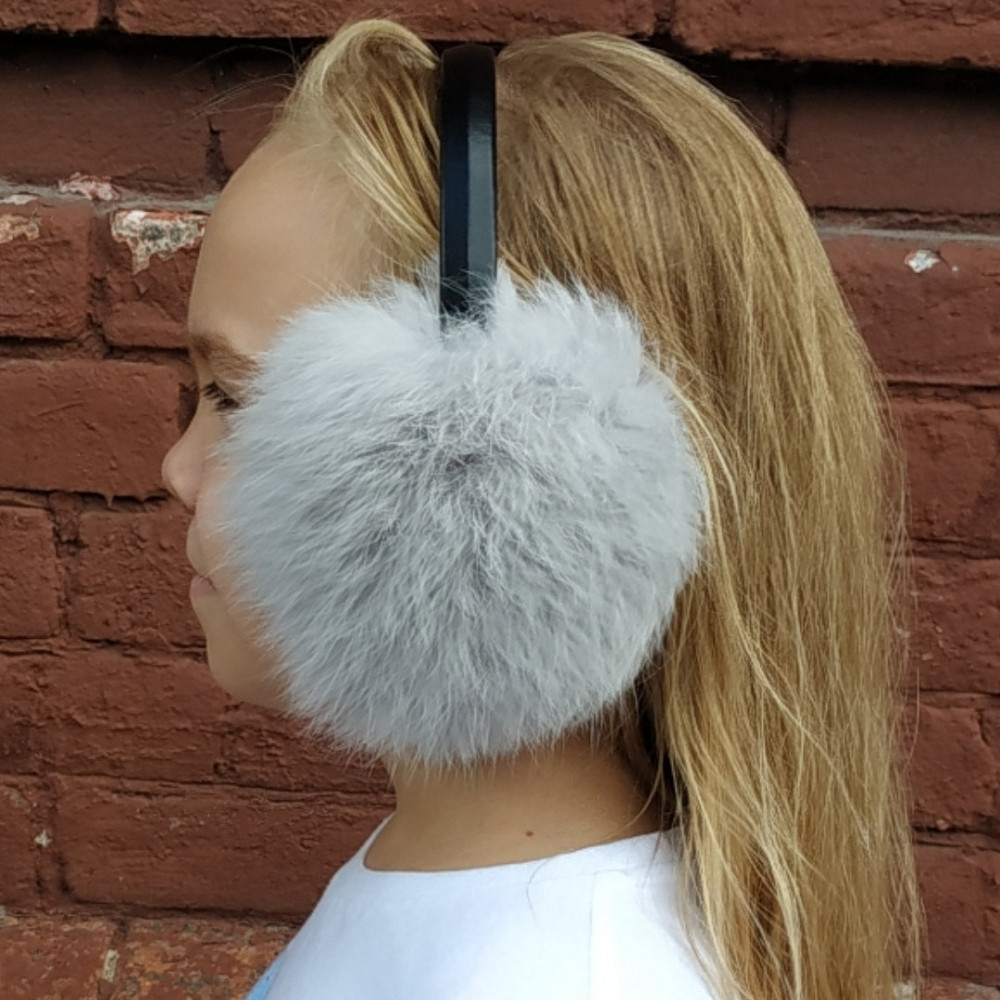 Хутряні навушники дорослі з кролика Світло-сірий Харків - фото 1