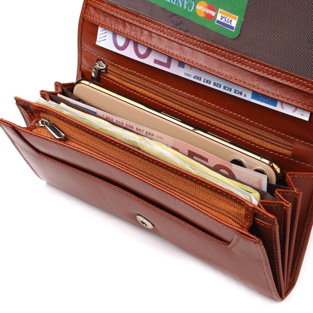 Женский кожаный кошелек для карт купюр и монет CANPELLINI 21532 Коричневый Киев - изображение 6
