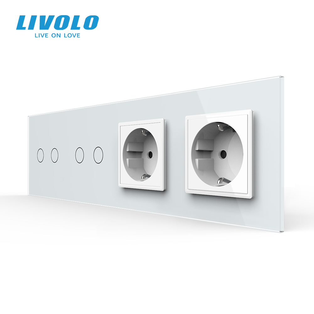 LIVOLO Сенсорний вимикач 4 сенсора (2-2) 2 розетки Livolo білий скло (VL-C702/C702/C7C2EU-11) Коломия - фото 5