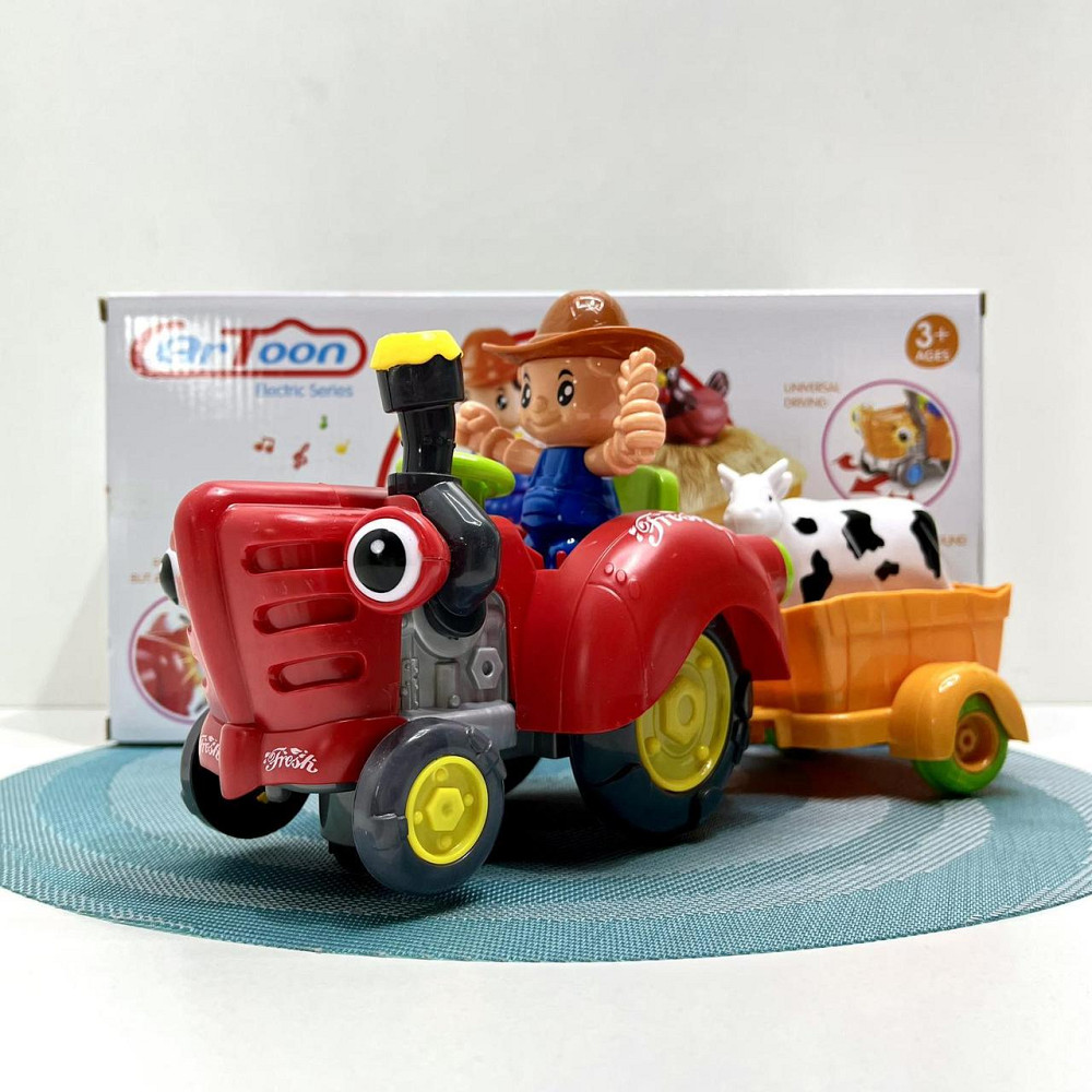 Трактор з причепом світло мелодія вільне колесо знімний причіп фігурка корови Зелений (HD 963) Чернігів - фото 7