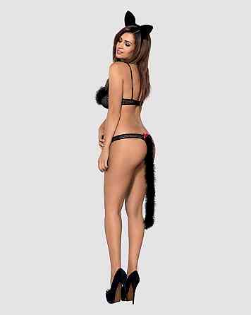 Эротический костюм гепарда Obsessive Gepardina 3 pcs costume L/XL, черный, меховая отделка, монокини Sex Aura Киев