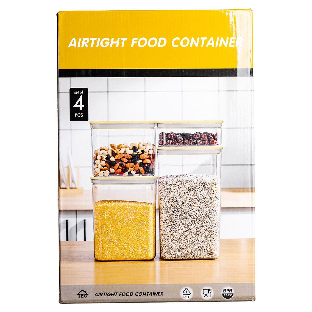 Банки для сипучих продуктів набір із 4 шт пластикові з бамбуковими кришками HP-1302 Київ - фото 6