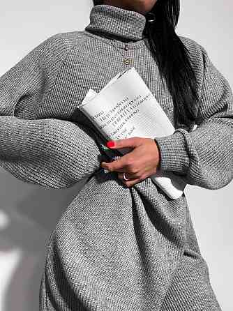 Женское стильное объемное теплое платье плотное Ангора вязкая Графит Одесса