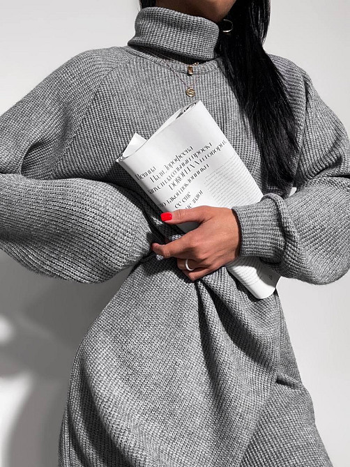 Женское стильное объемное теплое платье плотное Ангора вязкая Графит Одесса - изображение 2