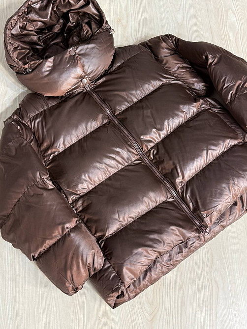 Куртка женская Lady Yep 10041 глянцевая пуффер оверсайз с капюшоном коричневая, коричневый, 42 Киев - изображение 2