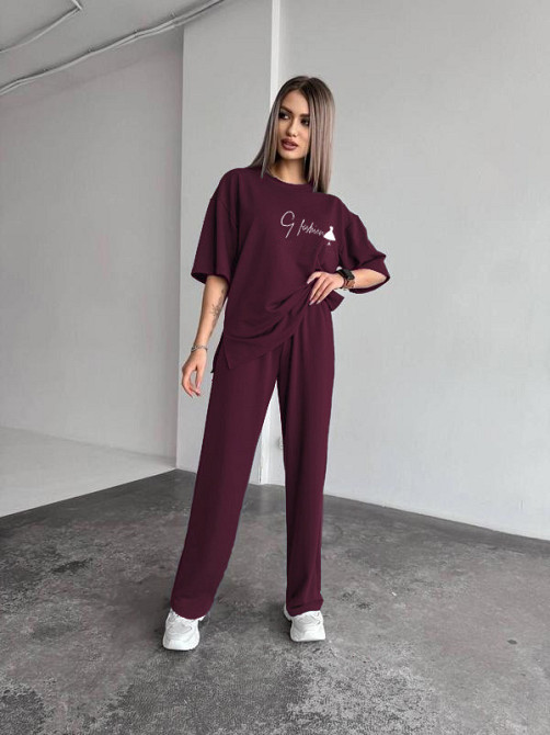 Жіночий повсякденний костюм футболка зі штанами Бордовий 42/44 Харків - фото 3