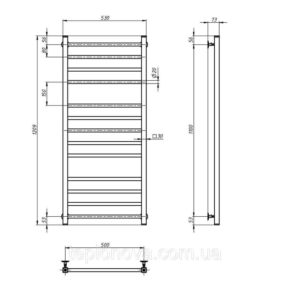 Полотенцесушитель Классик Квадро 500х1200 водяной Черновцы - изображение 3