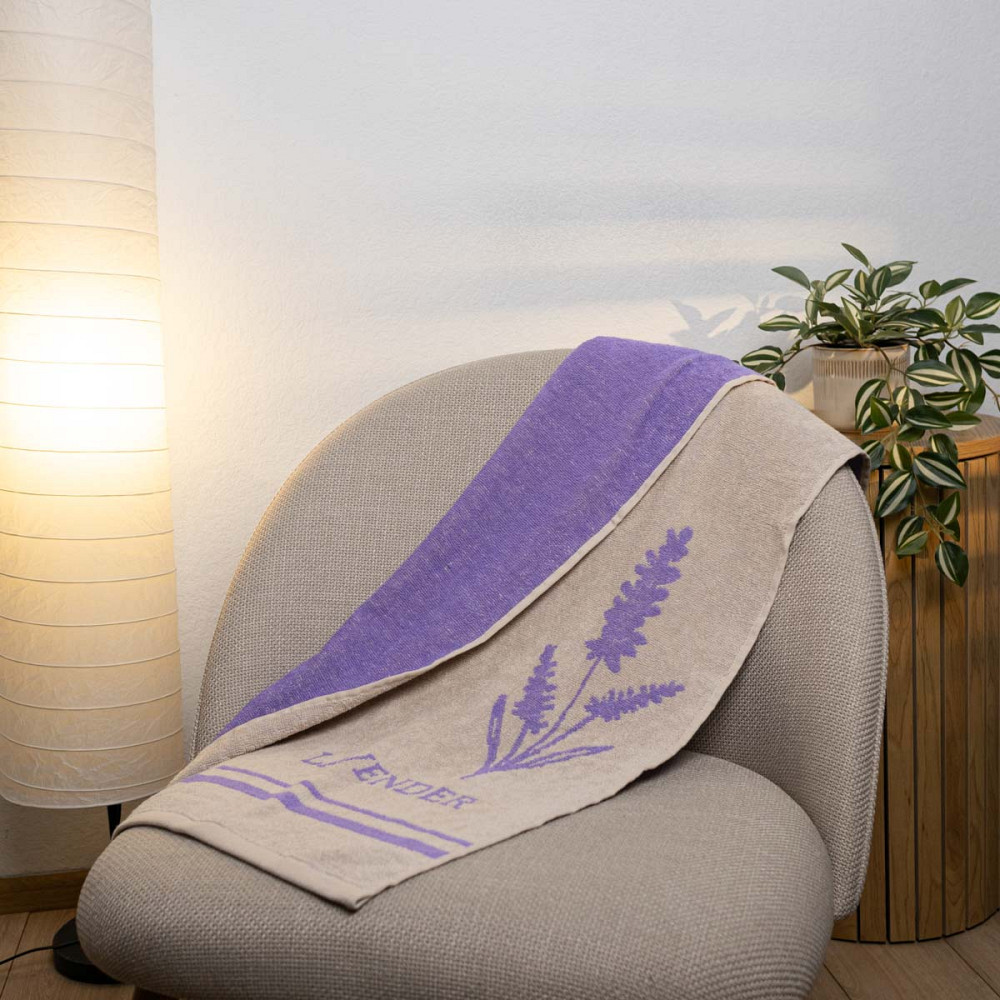 Рушник махровий для душу двосторонній Лаванда GM Textile 70х140см 400г/м2 (Лавандовий Бежевий) Суми - фото 9