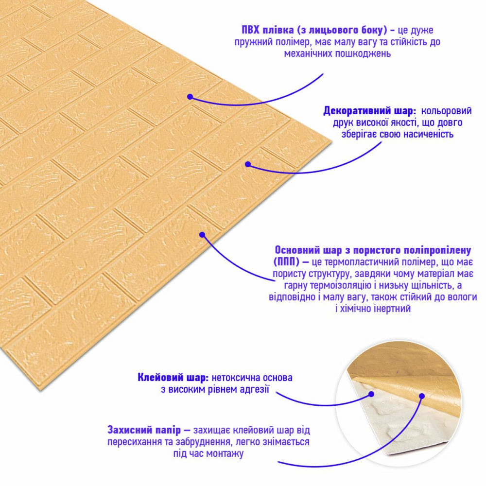 Самоклеюча 3D панель Бежева цегла Київ - фото 3