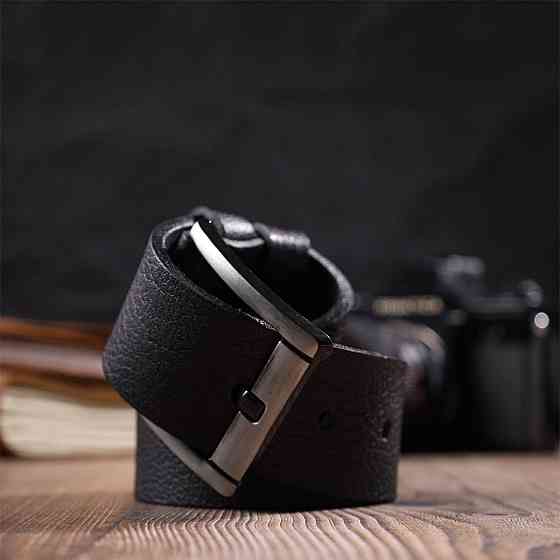 Мужской джинсовый ремень с механической пряжкой из натуральной кожи BOND 22070 Черный Киев