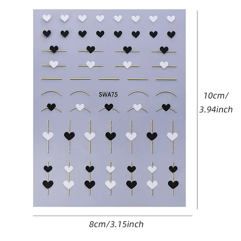 Набор наклеек для ногтей с сердцами и золотыми линиями — 4 листа, самоклеящиеся Киев - изображение 9