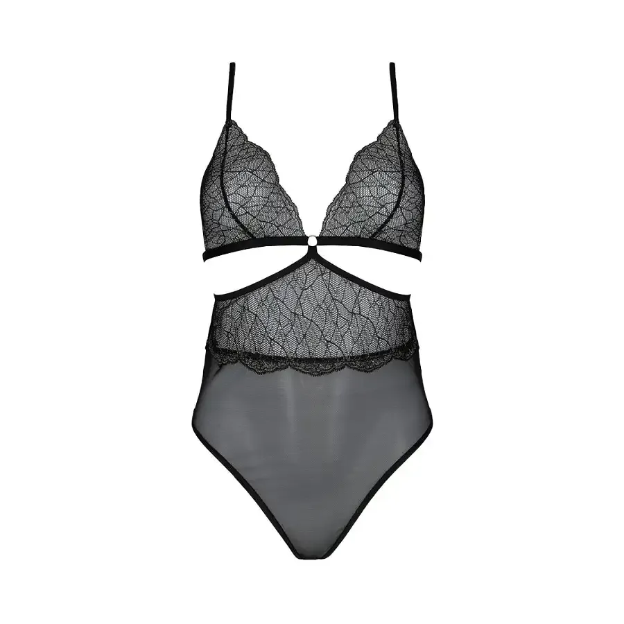 Боді Passion AMBERLY BODY 4XL/5XL black, асиметричний крій, мереживний ліф, золота нитка Львів - фото 3