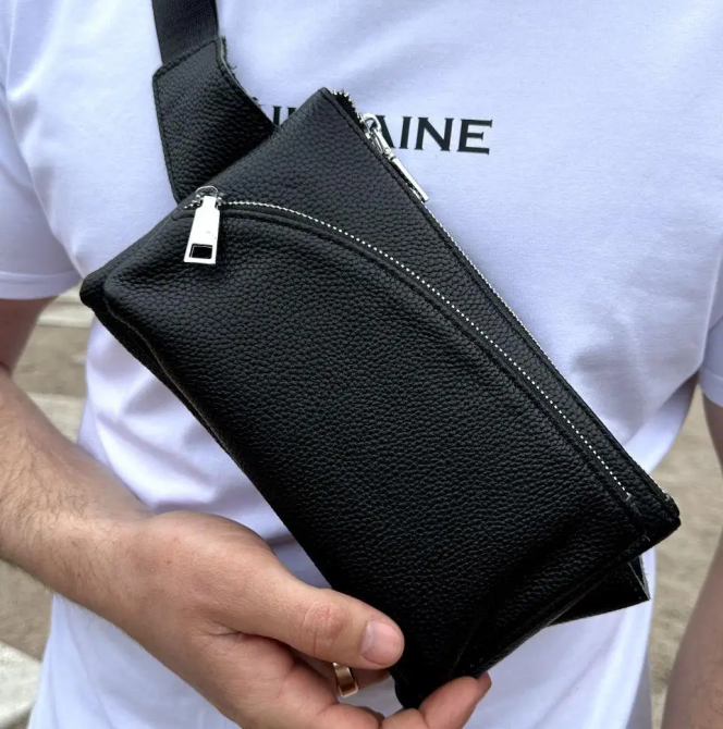 Сумка поясная (бананка) Tiding Bag (14 х 25 х 8 см) из натуральной кожи Черный Киев - изображение 11