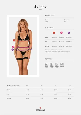 Комплект білизни Obsessive Selinne 3-pcs set XS/S Black, бюстгальтер, стрінги пояс для панчіх Львів