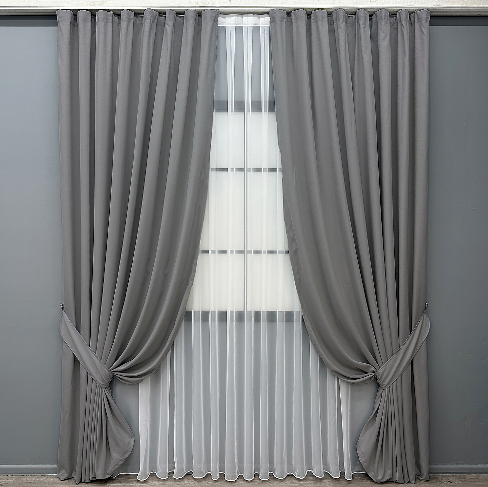 Комплект готових штор VR-Textil Мікровелюр Petek № 1485ш Сірий 100х295 см 2 шт (31-910) Київ - фото 10