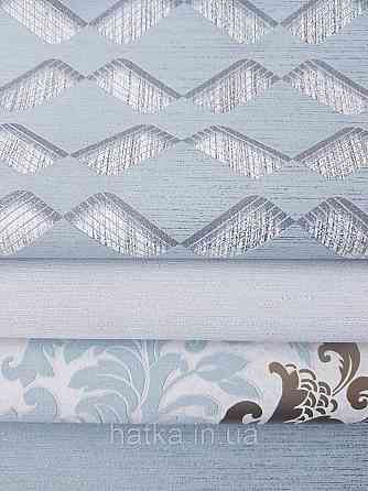 Шпалери метрові вінілові на флізеліні Marburg Villa Romana геометрія смужки зиґзаґ сріблясті на сіро-блакитному Київ