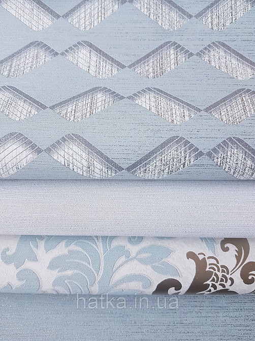 Шпалери метрові вінілові на флізеліні Marburg Villa Romana геометрія смужки зиґзаґ сріблясті на сіро-блакитному Київ - фото 3