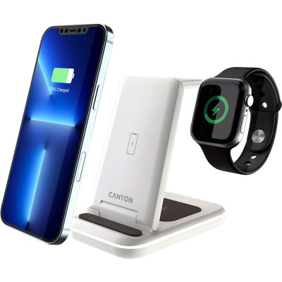 Зарядное устройство Canyon WS-304 Foldable 3in1 Wireless charger Cosmic Latte (CNS-WCS304CL) Винница - изображение 7