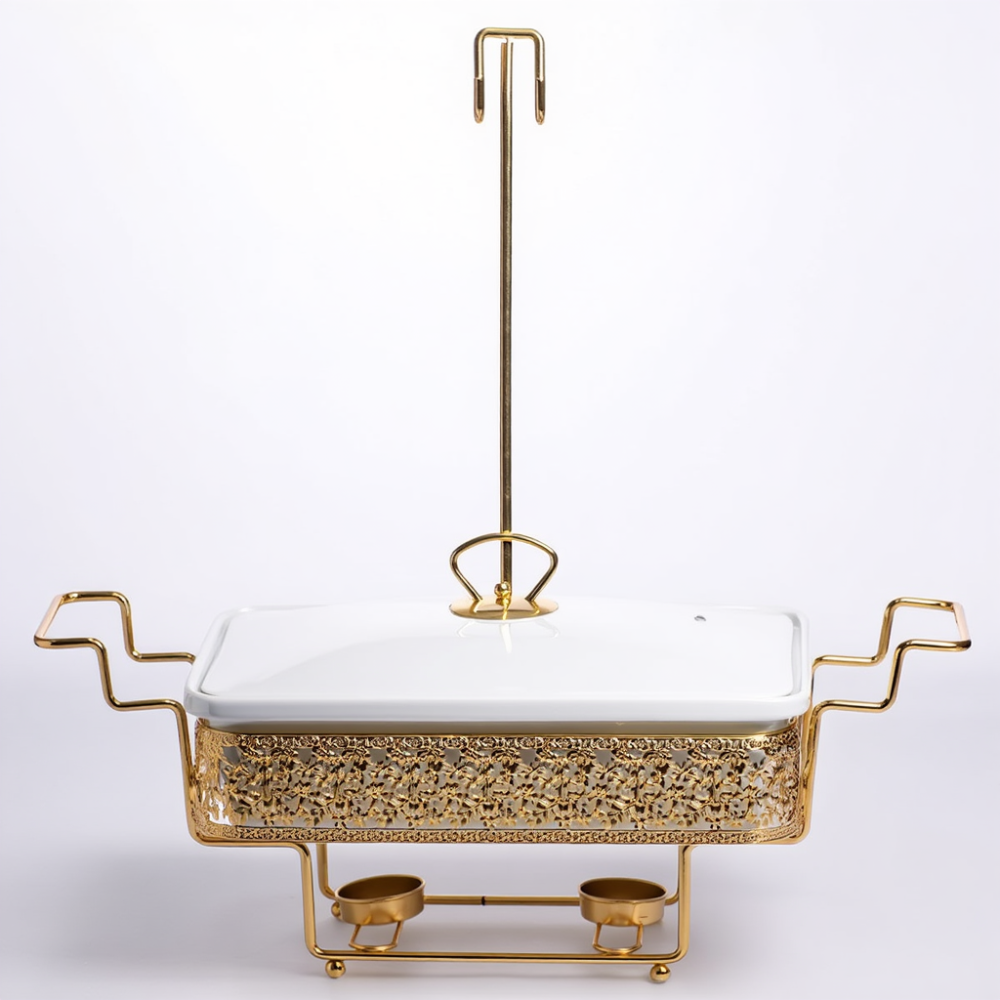 Yiwu Прямокутний порцеляновий марміт 2 л на золотій стійці з підігрівом YL-78 Коломия - фото 1