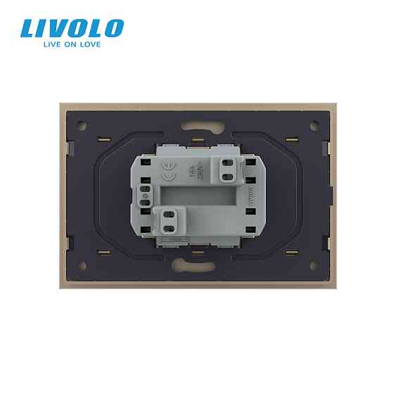 LIVOLO Подвійна електрична розетка в один підрозетник з заземленням LIVOLO, золота, скляна рамк Коломия