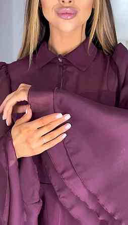 Женское нежное платье с шифоновыми рукавами и воланами костюмка + шифон Марсал, 42/44 Одесса