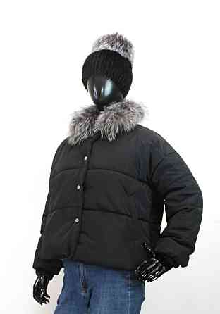 Демисезонная женская куртка з меховым воротним Черный 50 Харьков