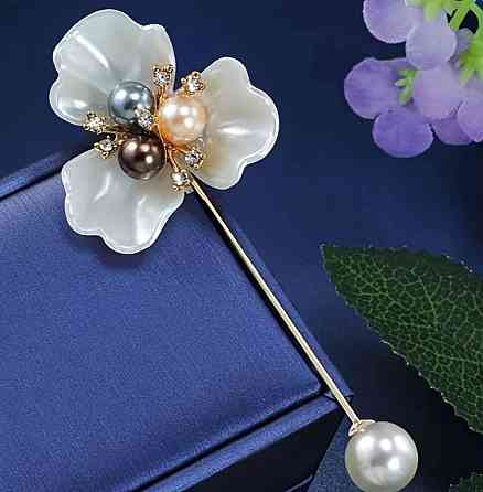 Брошь булавка цветок с жемчугом, декоративная брошь для платья, пиджака и пальто, женская брошь цветок с подвеской Киев