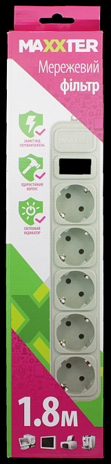 Сетевой фильтр Maxxter SPM5-G-6G 5 гнёзд, 1.8 метра Днепр - изображение 2