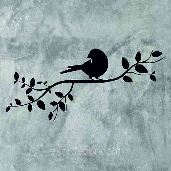 Декоративное настенное Панно «Птичка на ветке», Декор на стену 90*40 см, Черный Киев
