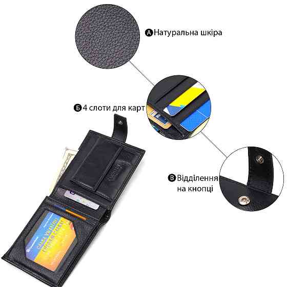 Классический мужской бумажник из натуральной кожи флотар CANPELLINI 21791 Черный Киев