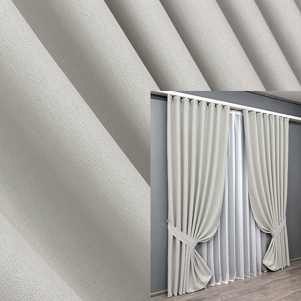 Двостороння шторна тканина блекаут з лляною фактурою, колекція “Scandi” колір димчасто-білий 1903ш Київ - фото 8