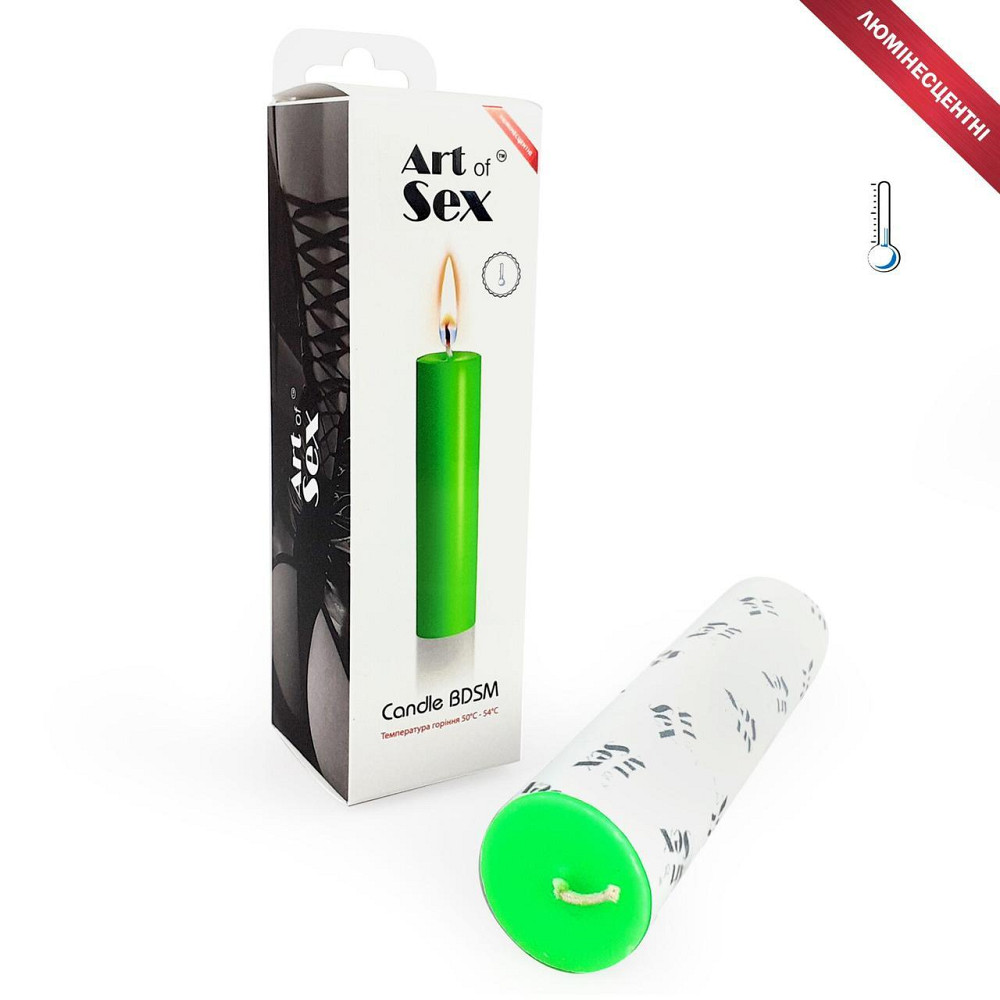 Зелена воскова свічка Art of Sex size M 15 см низькотемпературна, люмінесцентна Sex Aura Київ - фото 2