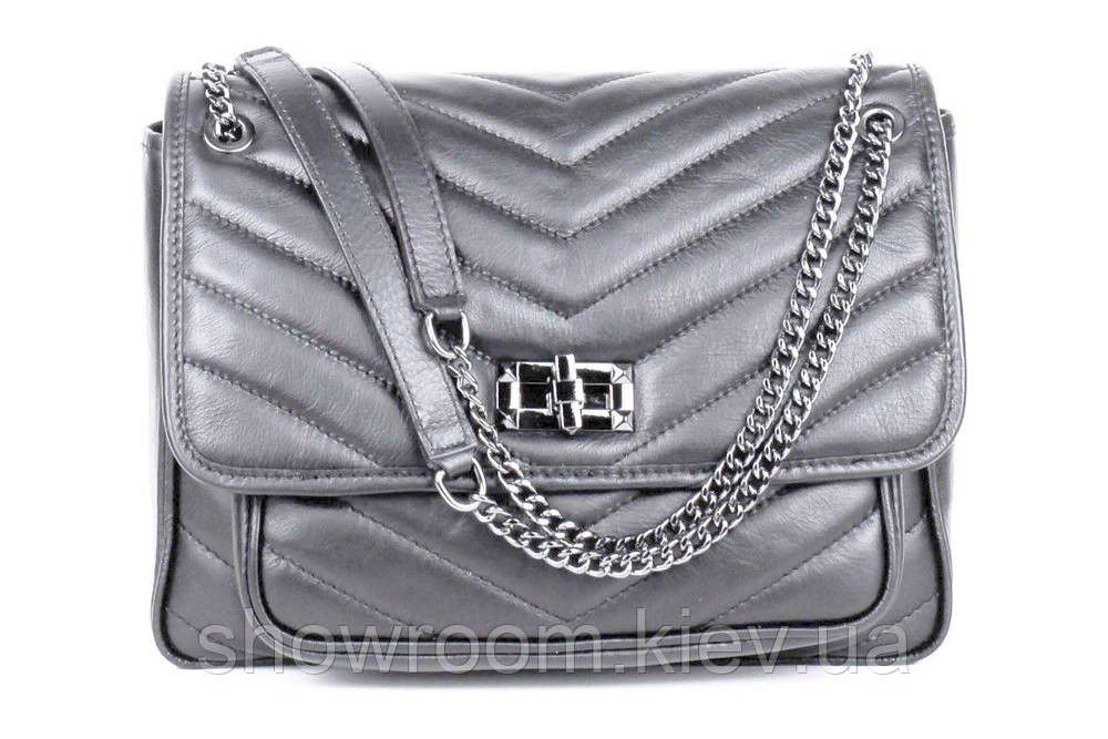 Жіноча сіра шкіряна сумочка Vera Pelle (6429) Київ - фото 2