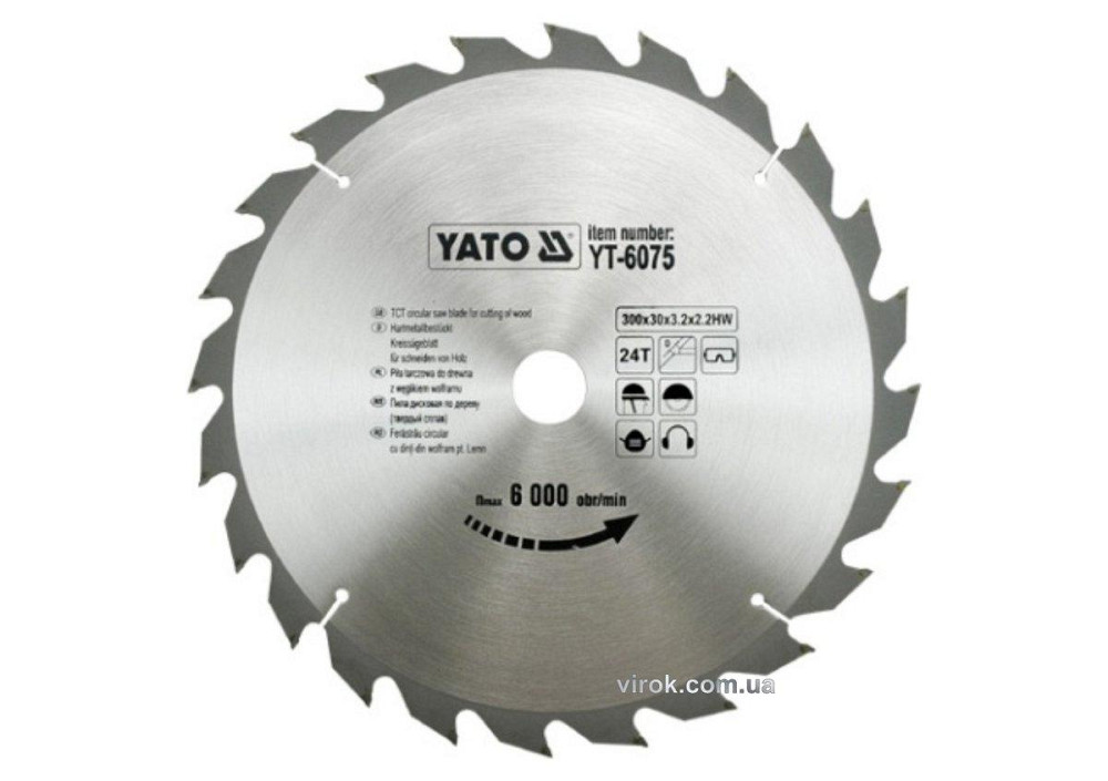 Диск пиляльний победітовий по дереву YATO: 300х30x3.2x2.2 мм, 24 зубці, R.P.M до 6000 1/хв [10] Одеса - фото 1