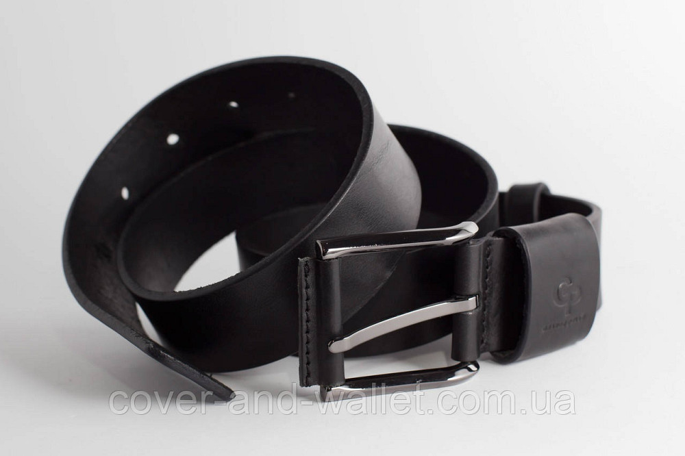 Широкий джинсовий чоловічий ремінь із натуральної шкіри Grande Pelle Calvin (Чорний) Київ - фото 2